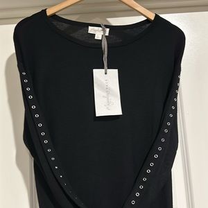 Magnolia Grace Waldo Knit Top, Grommet Detailed Sleeves, Black, Size Small